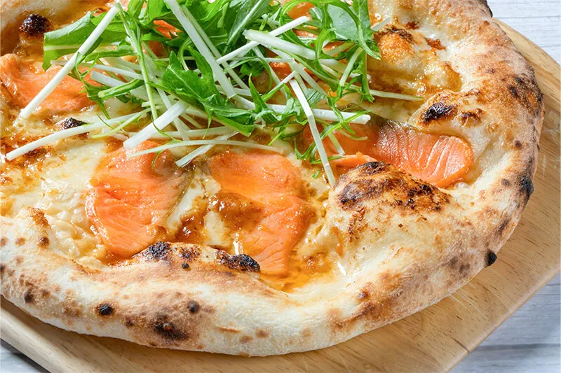 サーモンと水菜